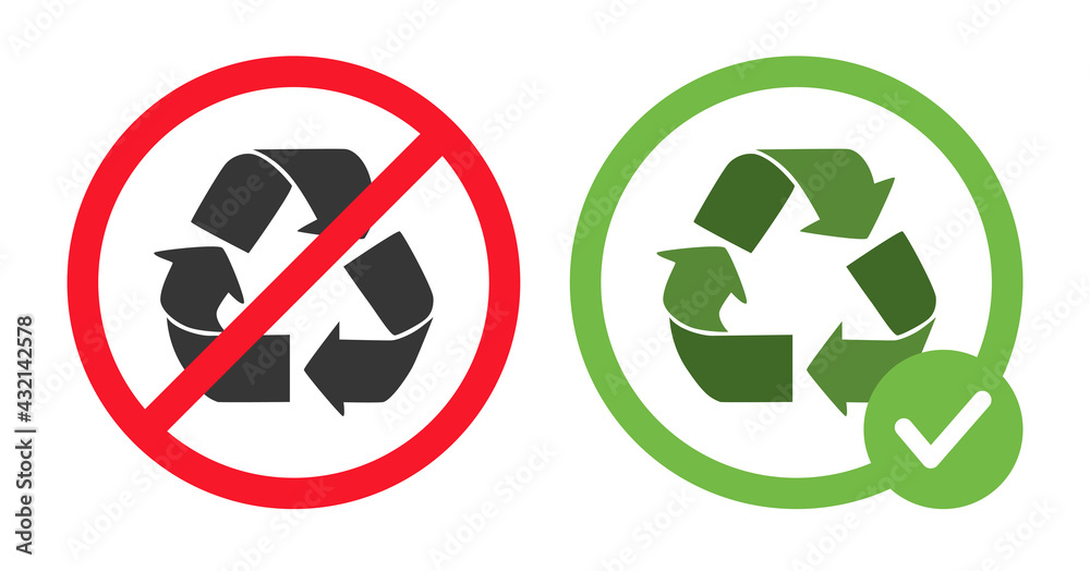 No recycling available or recycling is allowed signs vector flat ...