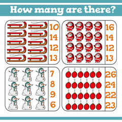 How many are there Counting Game for Preschool Children. Count how many Educational a mathematical game. Vector illustration