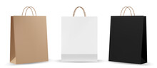 Shopping Bag Mockups. Paper Package Isolated On White Background. Realistic Mockup Of Craft Paper Bags.