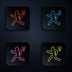 Sticker - Color neon line Murder icon isolated on black background. Body, bleeding, corpse, bleeding icon. Concept of crime scene. Set icons in square buttons. Vector