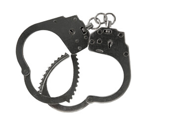 Unfastened silver handcuffs, isolated on a white background