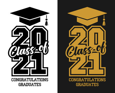Class of 2021. The concept of design congratulations school graduation, flyer, invitation, uniform design. Illustration, vector on transparent and black background