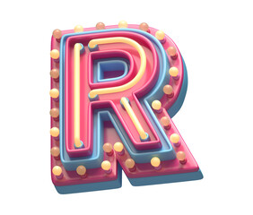 Wall Mural - Plastic party font. Neon and lamp.  Letter R.