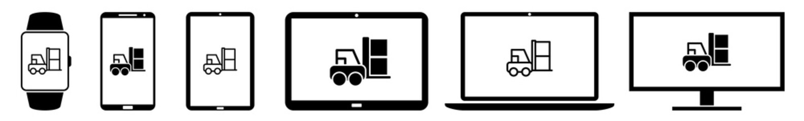 Wall Mural - display forklift, ware, product, merchandise, article icon devices set | web screen goods, logistics