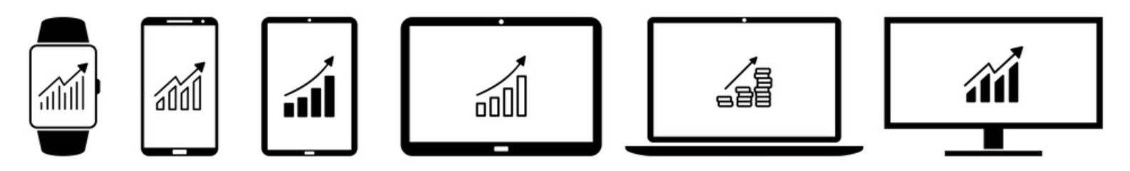 Wall Mural - display growth, progress, finance, money, business, increase icon devices set | web screen device on
