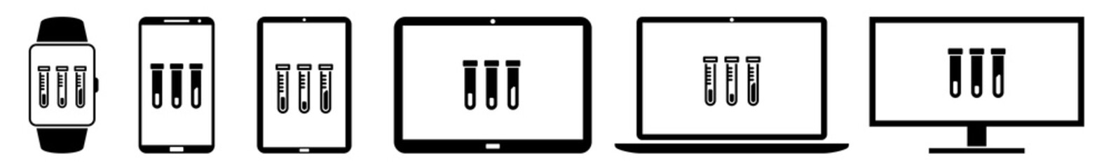 Wall Mural - display lab, chemistry, chemical, science icon devices set | web screen device online | laptop vecto