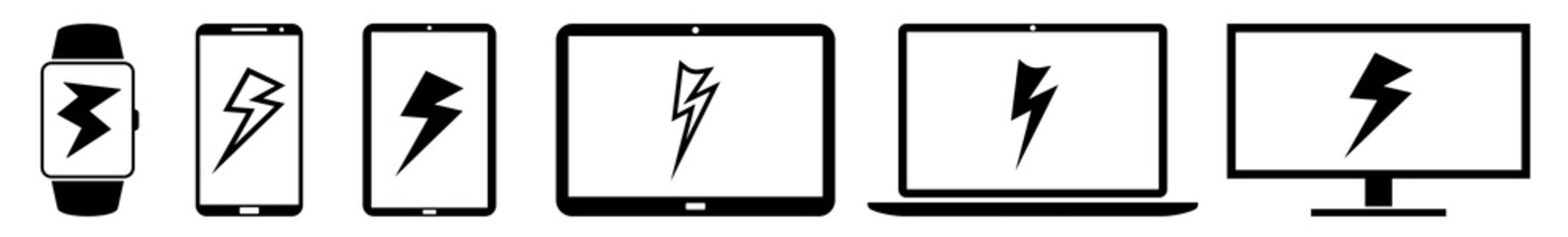 Wall Mural - display lightning, flash, storm, thunderstorm, thunderbolt, electricity icon devices set | web scree
