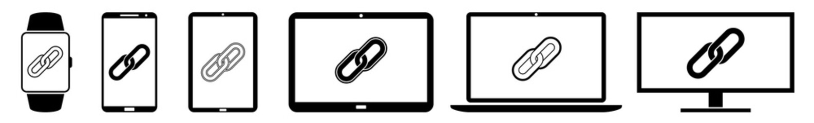 Poster - Display link, chain, network, linked, cyberspace Icon Devices Set | Web Screen Device Online | Laptop Vector Illustration | Mobile Phone | PC Computer Smartphone Tablet Sign Isolated
