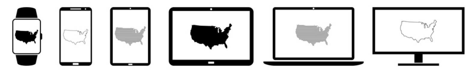 Wall Mural - display map, us, usa, border, state, america, american, united, states icon devices set | web screen
