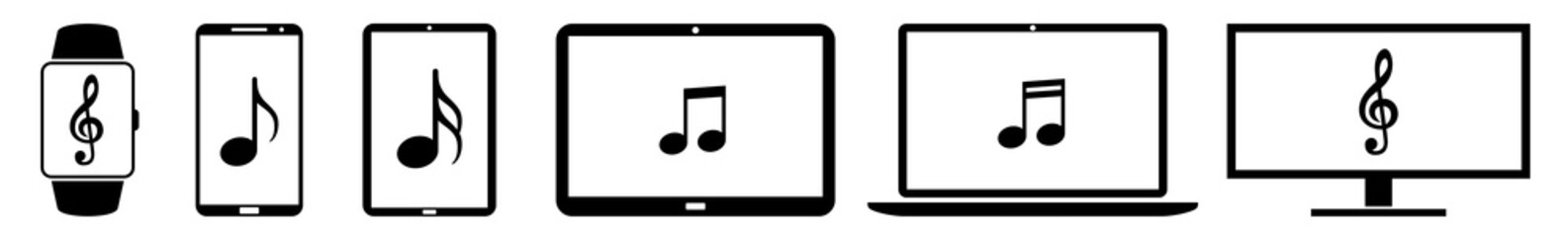 Wall Mural - display music, notes, note, clef, sound, band, musician icon devices set | web screen device online 