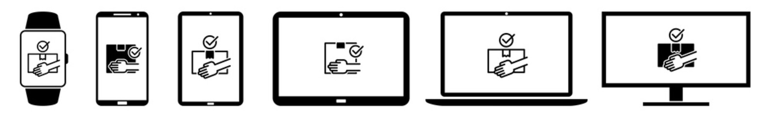 Wall Mural - display receive, parcel, receipt, deliver, delivery, counter icon devices set | web screen device on