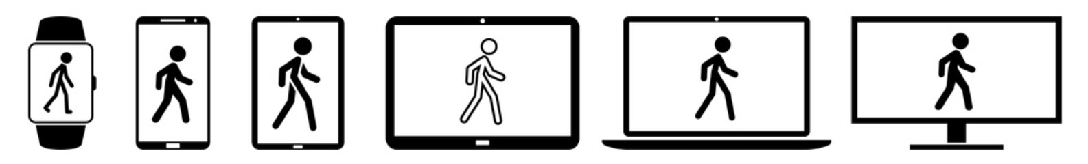 Wall Mural - display walk, walking, pedestrian, activity, active, step icon devices set | web screen device onlin