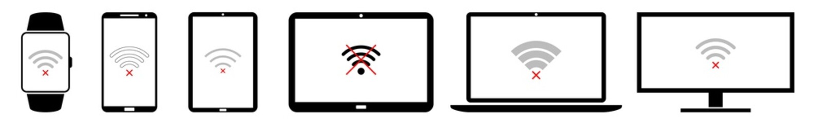 Poster - display wireless, internet, signal, wlan, web, no, connection, not, connected icon devices set | web