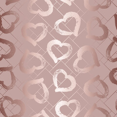 Poster - Glam heart seamless pattern. Pink hearts with marble effect. Beauty soft background. Repeated patterns. Elegant texture. Repeating elicate patern for design wallpaper, gift wrappers, prints. Vector