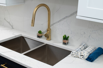 Shiny stainless steel faucet kitchen sink house decor