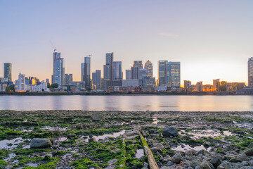 Canvas Print - July 2020. London. View of Canary Wharf and the River Thames, London, England