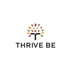 Aufkleber - thrive logo design with letter T and leaf vector illustration
