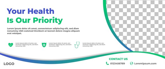 Wall Mural - Medical banner template design with gradient green and blue color shape.