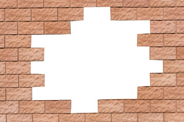 Poster - a red brick wall with a hole in the middle. isolated on a white background