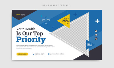 Wall Mural - medical healthcare web banner template design. health business online marketing video thumbnail or c