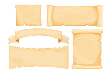 Wall Mural - set parchment, scroll papyrus, antique paper blank in cartoon style isolated on white background. fa