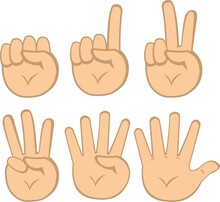 Vector Illustration Of Emoticons Of Hands Counting To Number Five