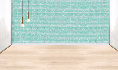 stone wall empty room and interior design, hanging lamp. 3D illustration