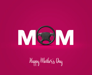 Happy Mother's day, Mother's day automobile or car brand concept. Mom with car 3d staring Mother's day concept.