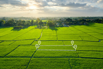 Wall Mural - land plot in aerial view. gps registration survey of property, real estate for map with location, ar