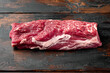 Raw beef filet Mignon steak cut, on old dark  wooden table background, with copy space for text