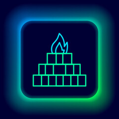 Sticker - Glowing neon line Yagna icon isolated on black background. Colorful outline concept. Vector