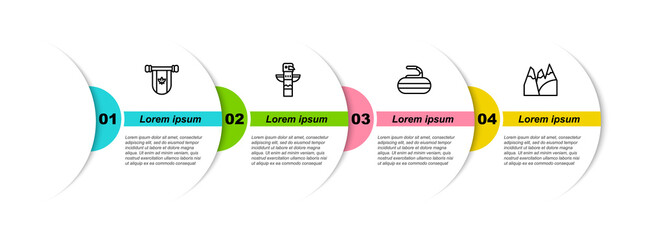 Sticker - Set line Pennant Canada, Canadian totem pole, Stone for curling and Mountains. Business infographic template. Vector