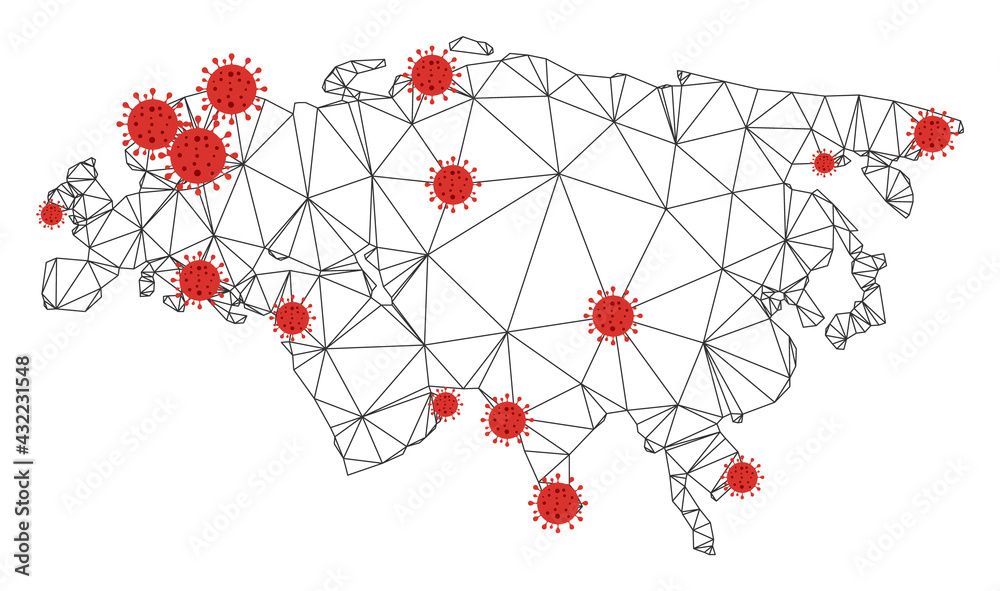Vector de Stock Polygonal mesh Eurasia map with coronavirus centers ...