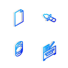 Wall Mural - Set Isometric line Pipette, Empty document, Paint bucket and Copy machine icon. Vector