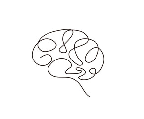 Continuous one line drawing of brain. Human brain monoline design. Hand drawn minimalism style.