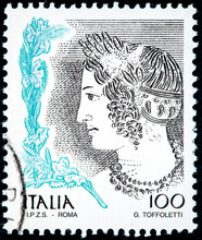 Stamp Printed In Italy Shows Portrait Of Etruscan Art Woman
