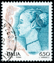 Stamp Printed In Italy Shows Portrait Of Woman By Antonio Di Jacopo Pollaiuolo