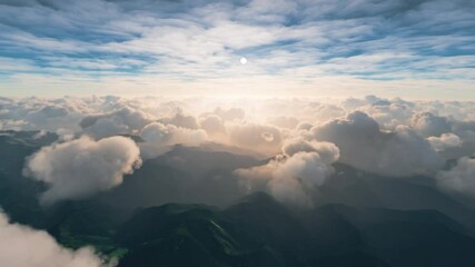 view of clouds over the mountains from a cockpit of a plane