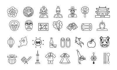 Wall Mural - Isolated set of traditional korean object icon
