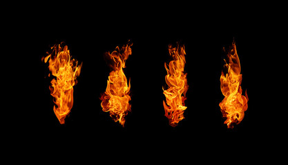 Fire flames collection isolated on black background