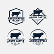 Set of cattle farm logo template design. Vintage black angus badge vector.