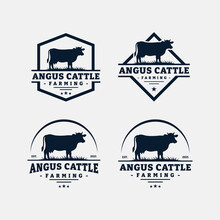 Set Of Cattle Farm Logo Template Design. Vintage Black Angus Badge Vector.