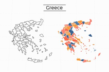 Greece map city vector divided by colorful outline simplicity style. Have 2 versions, black thin line version and colorful version. Both map were on the white background.