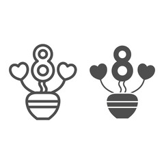 Fototapete - Flower in form of eight and leaves in form of hearts line and solid icon, 8 March concept, Woman day present sign on white background, flowerpot in form of number eight icon in outline style. Vector.