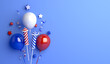 © sofirinaja - Happy Russia day decoration background with balloon firework copy space text, Kings day, Bastille day, 3d rendering illustration