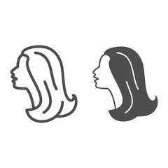 Poster - female head silhouette line and solid icon, 8 march concept, woman profile sign on white background,