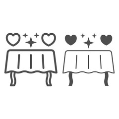 Poster - Table and romantic evening for two line and solid icon, 8 March concept, table with hearts sign on white background, Romantic dinner for two icon in outline style for mobile and web. Vector graphics.