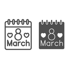 Poster - International Women Day calendar line and solid icon, 8 March concept, calendar day on 8th march sign on white background, March holiday organizer icon in outline style for mobile. Vector graphics.