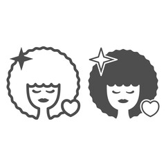 Poster - Woman with lush hairstyle line and solid icon, 8 March concept, hair salon sign on white background, female curly hairstyle icon in outline style for mobile concept and web design. Vector graphics.