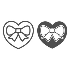 Fototapete - Heart as gift line and solid icon, 8 March concept, Love symbol on white background, Heart with ribbon and bow icon in outline style for mobile concept and web design. Vector graphics.